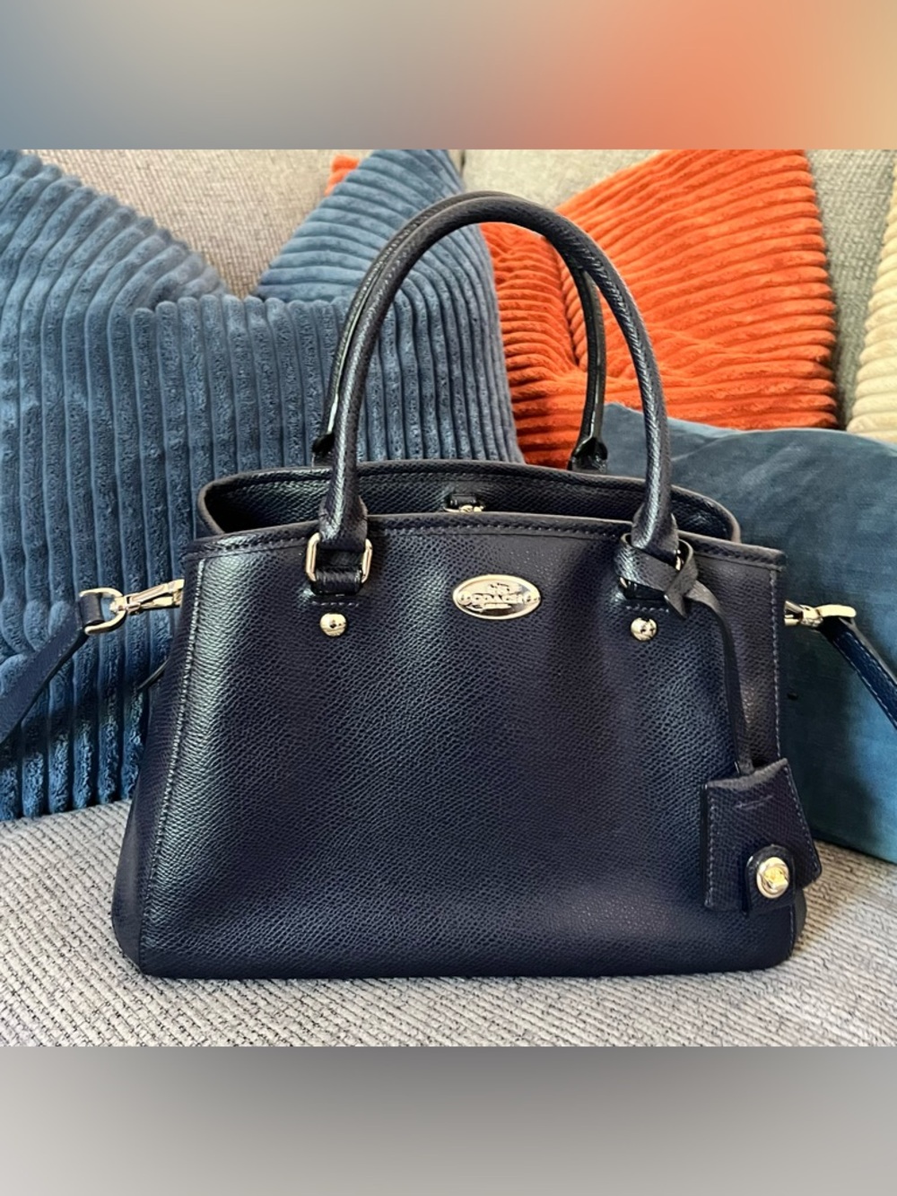 NWOT Coach Navy Blue Leather Margot carry all satchel Crossbody bag